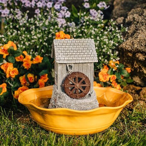 Bernini Casa Cottage Mini Water Fountain, for Outdoor, Garden, Patio, Indoor, Tabletop, Miniature Fountain, Water Fountain Outdoor Electric, Water Wheel Cordless Fountain (Grey) in Saudi Arabia