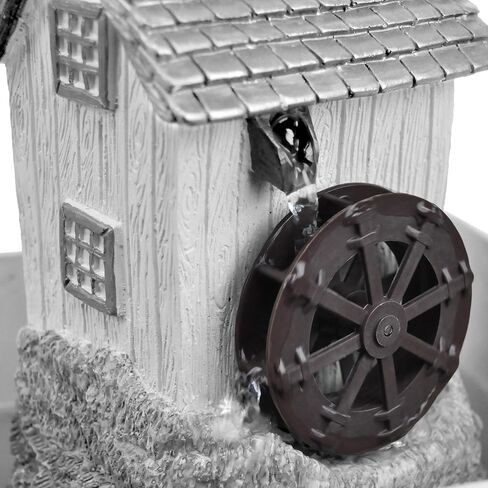 Bernini Casa Cottage Mini Water Fountain, for Outdoor, Garden, Patio, Indoor, Tabletop, Miniature Fountain, Water Fountain Outdoor Electric, Water Wheel Cordless Fountain (Grey) in Saudi Arabia
