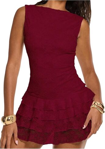 Floerns Women's Western Tank Dress Sleeveless Lace Layered Hem Cowboy Music Festival Mini Dresses Without Belt in Saudi Arabia
