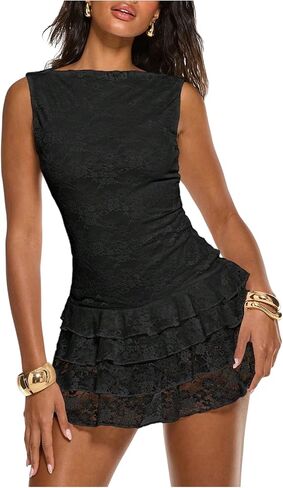 Floerns Women's Western Tank Dress Sleeveless Lace Layered Hem Cowboy Music Festival Mini Dresses Without Belt in Saudi Arabia