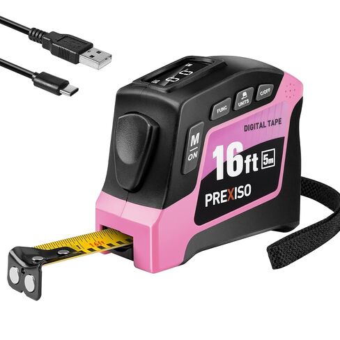 PREXISO 2-in-1 Digital Tape Measure - 16Ft Rechargeable Measuring Tape Ruler Ft/Ft+in/in/M/CM/MM Unit - Metric & Inches Retractable Measurement Tape Tool with Magnetic Tip - Pythagorean, Area, Volume in Kuwait