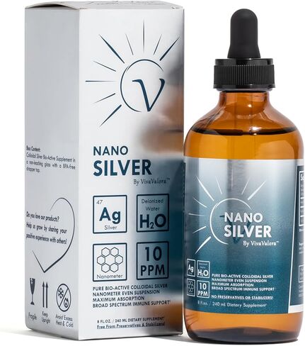 Bio-Active Colloidal Nano Silver 10 PPM Liquid, 8 oz Amber Glass Dropper Bottle, 99.99% Pure, Evenly Suspended, Third Party Tested, Preservative-Free Immune Support Supplement, Made in USA in Saudi Arabia