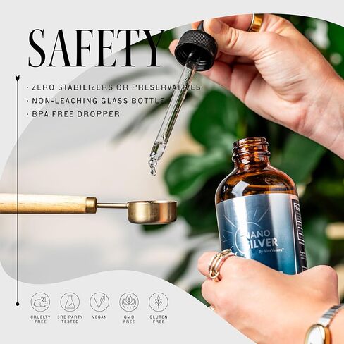 Bio-Active Colloidal Nano Silver 10 PPM Liquid, 8 oz Amber Glass Dropper Bottle, 99.99% Pure, Evenly Suspended, Third Party Tested, Preservative-Free Immune Support Supplement, Made in USA in Saudi Arabia