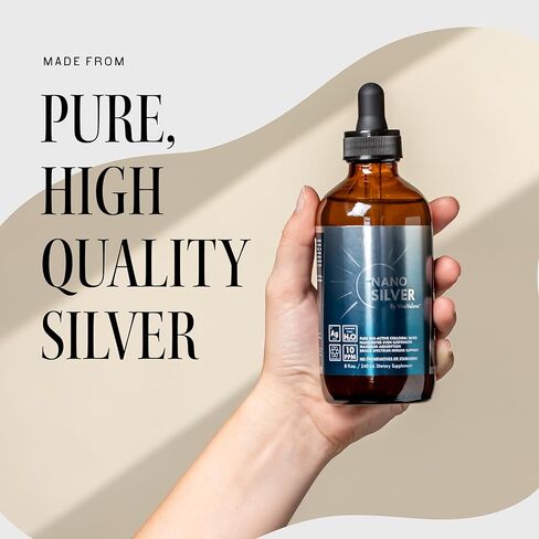 Bio-Active Colloidal Nano Silver 10 PPM Liquid, 8 oz Amber Glass Dropper Bottle, 99.99% Pure, Evenly Suspended, Third Party Tested, Preservative-Free Immune Support Supplement, Made in USA in Saudi Arabia