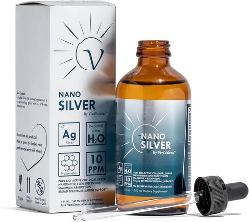 Bio-Active Colloidal Nano Silver 10 PPM Liquid, 8 oz Amber Glass Dropper Bottle, 99.99% Pure, Evenly Suspended, Third Party Tested, Preservative-Free Immune Support Supplement, Made in USA in Saudi Arabia