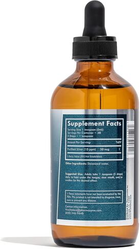 Bio-Active Colloidal Nano Silver 10 PPM Liquid, 8 oz Amber Glass Dropper Bottle, 99.99% Pure, Evenly Suspended, Third Party Tested, Preservative-Free Immune Support Supplement, Made in USA in Saudi Arabia