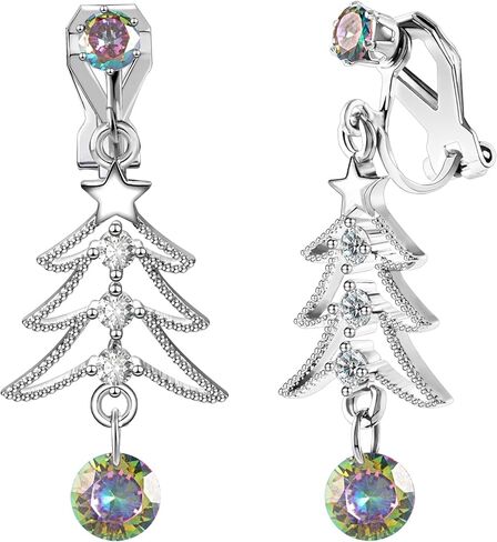 XGALBLA Cute Christmas Tree Clip on/Pierced Earrings for Women Xmas Clear Crystal Christmas Tree Dangle Earrings Christmas Accessory Gift in Saudi Arabia