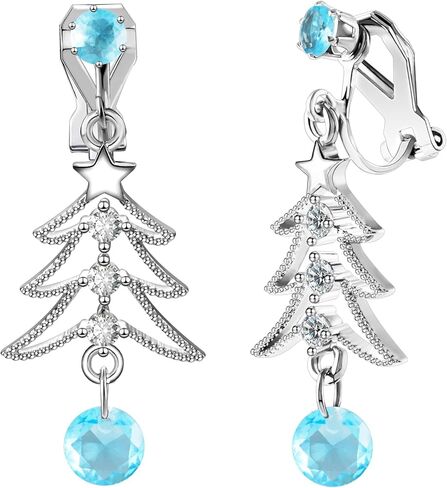 XGALBLA Cute Christmas Tree Clip on/Pierced Earrings for Women Xmas Clear Crystal Christmas Tree Dangle Earrings Christmas Accessory Gift in Saudi Arabia