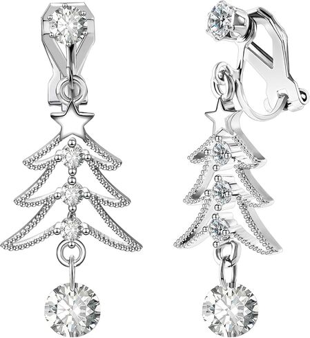 XGALBLA Cute Christmas Tree Clip on/Pierced Earrings for Women Xmas Clear Crystal Christmas Tree Dangle Earrings Christmas Accessory Gift in Saudi Arabia