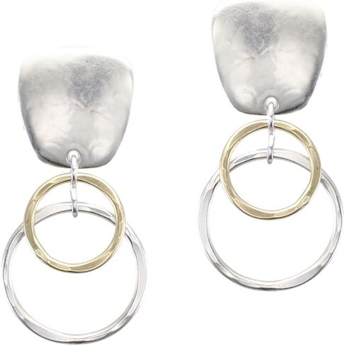 Clip Earring with Layered Ring Drop in Brass and Silver in Saudi Arabia