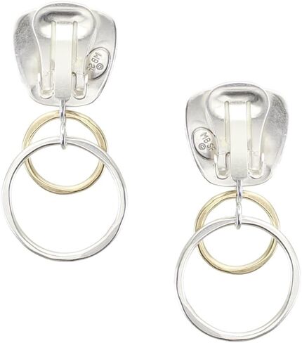 Clip Earring with Layered Ring Drop in Brass and Silver in Saudi Arabia