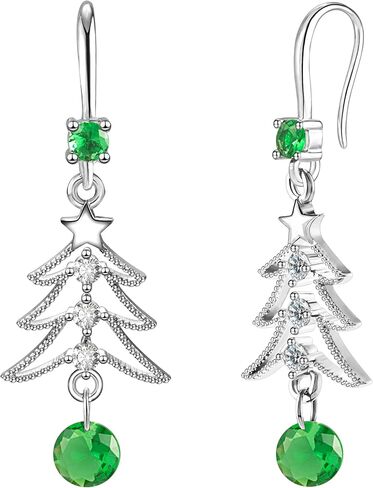 XGALBLA Cute Christmas Tree Clip on/Pierced Earrings for Women Xmas Clear Crystal Christmas Tree Dangle Earrings Christmas Accessory Gift in Saudi Arabia