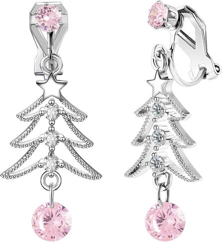 XGALBLA Cute Christmas Tree Clip on/Pierced Earrings for Women Xmas Clear Crystal Christmas Tree Dangle Earrings Christmas Accessory Gift in Saudi Arabia