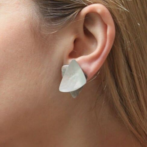 Stacked Triangle Clip Earring in Silver and Antique Silver in Saudi Arabia