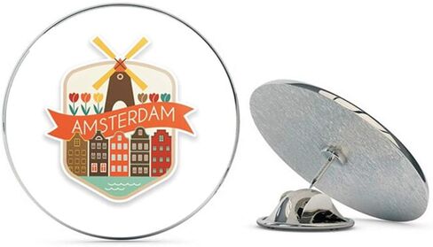 Amsterdam Netherlands Round Metal 0.75" Lapel Pin Hat Shirt Pin Tie Tack Pinback in Saudi Arabia
