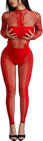 Sexy Fishnet Jumpsuit for Women Long Sleeve See Through Mesh Bodysuit Clubwear One Piece Stretchy Outfit in Saudi Arabia