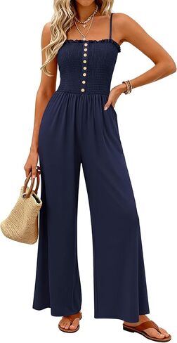 PRETTYGARDEN Jumpsuits for Women Dressy 2026 Summer Sleeveless Travel One Piece Outfits Spring Casual Wide Leg Pants Rompers in Kuwait