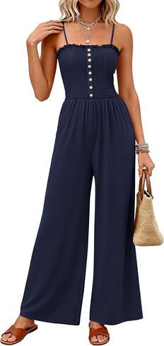 PRETTYGARDEN Jumpsuits for Women Dressy 2026 Summer Sleeveless Travel One Piece Outfits Spring Casual Wide Leg Pants Rompers in Kuwait