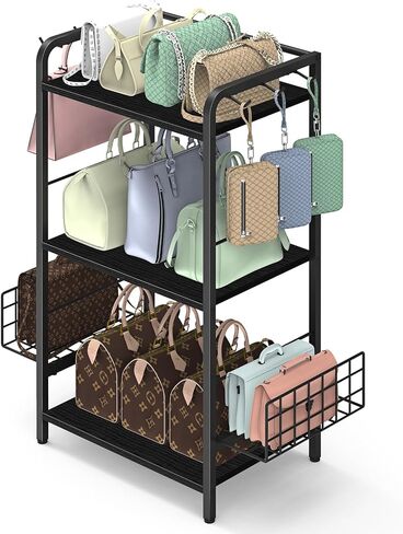 NANANARDOSO حامل منظم المحفظة بثلاثة طبقات، حامل حامل المحفظة على الأرض لتخزين حقائب اليد، رف حامل العرض للمرحاض، غرفة النوم، غرفة المعيشة، أسود in Kuwait