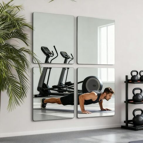 4 Pack Acrylic Mirrors for Wall,8 x 8 Inch Self Adhesive Frameless Small Mirror Tiles, Flexible Plastic Mirror Sheets for Bedroom Home Gym Door (8"X8"-4Pcs) in Saudi Arabia