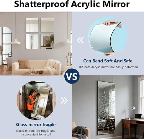 4 Pack Acrylic Mirrors for Wall,8 x 8 Inch Self Adhesive Frameless Small Mirror Tiles, Flexible Plastic Mirror Sheets for Bedroom Home Gym Door (8"X8"-4Pcs) in Saudi Arabia