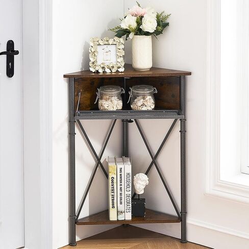 VECELO Corner Cabinet/Table, 3-Tier Display Shelves with Protection Door, Metal Frame Storage Shelf Organizer for Small Space, Living Room, Kitchen, Bathroom in Saudi Arabia