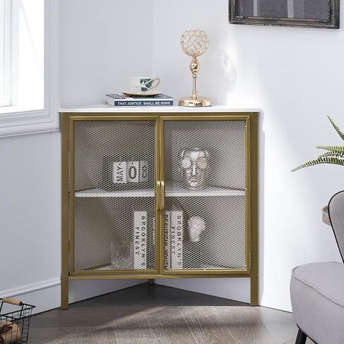VECELO Corner Cabinet/Table, 3-Tier Display Shelves with Protection Door, Metal Frame Storage Shelf Organizer for Small Space, Living Room, Kitchen, Bathroom in Saudi Arabia