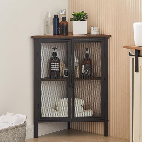 VECELO Corner Cabinet/Table, 3-Tier Display Shelves with Protection Door, Metal Frame Storage Shelf Organizer for Small Space, Living Room, Kitchen, Bathroom in Saudi Arabia