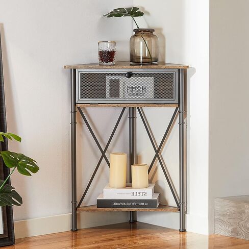 VECELO Corner Cabinet/Table, 3-Tier Display Shelves with Protection Door, Metal Frame Storage Shelf Organizer for Small Space, Living Room, Kitchen, Bathroom in Saudi Arabia