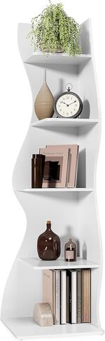 LITTLE TREE Small Corner Shelf, Modern 5-Tier Wall Corner Bookshelf, Stylish Bookcase Storage Rack for Small Space, Living Room, Bedroom in Kuwait