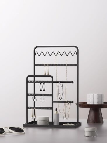Jewelry Stand Organizer, Jewelry Display with Metal Frame and Tray, Modern Detachable Holder for Necklace, Earring, Bracelet, Ring (Black) in Saudi Arabia