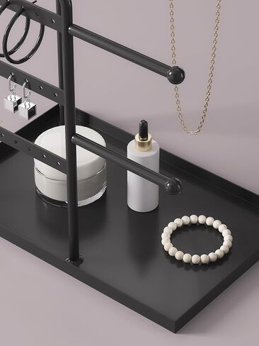Jewelry Stand Organizer, Jewelry Display with Metal Frame and Tray, Modern Detachable Holder for Necklace, Earring, Bracelet, Ring (Black) in Saudi Arabia