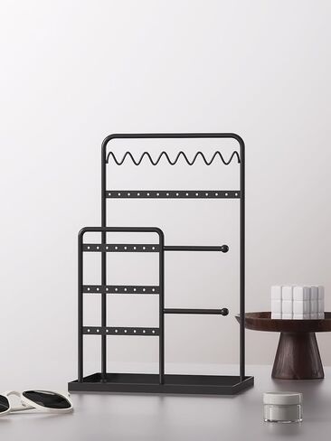 Jewelry Stand Organizer, Jewelry Display with Metal Frame and Tray, Modern Detachable Holder for Necklace, Earring, Bracelet, Ring (Black) in Saudi Arabia
