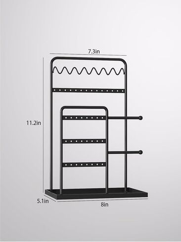 Jewelry Stand Organizer, Jewelry Display with Metal Frame and Tray, Modern Detachable Holder for Necklace, Earring, Bracelet, Ring (Black) in Saudi Arabia