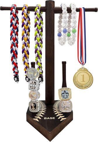 قلادة خشبية للبيسبول/الكرة اللينة وحامل حلقة البطولة - حامل عرض تذكارات رياضية، منظم مجوهرات، هدية للاعبين والمدربين والمروحة in Kuwait