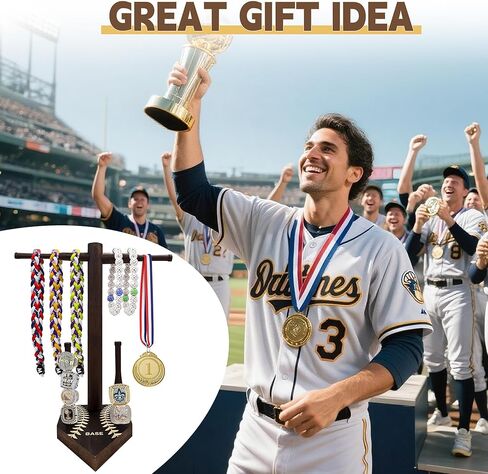 قلادة خشبية للبيسبول/الكرة اللينة وحامل حلقة البطولة - حامل عرض تذكارات رياضية، منظم مجوهرات، هدية للاعبين والمدربين والمروحة in Kuwait