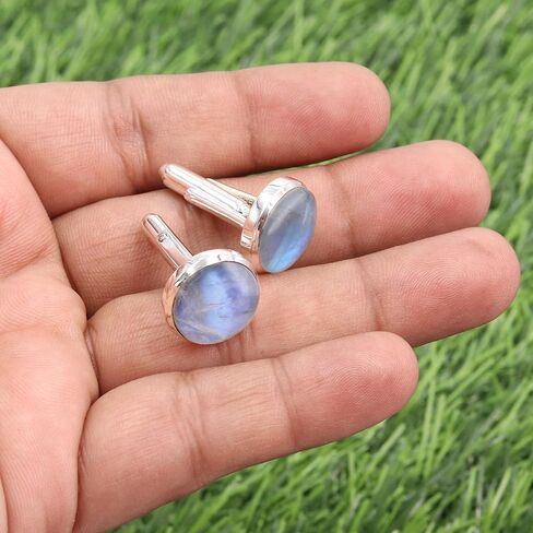 أزرار أكمام من حجر القمر مجوهرات للرجال من الفضة الإسترليني عيار 925، أزرار أكمام لحفلات الزفاف هدية فريدة من نوعها، أزرار أكمام من الأحجار الكريمة الطبيعية in Kuwait