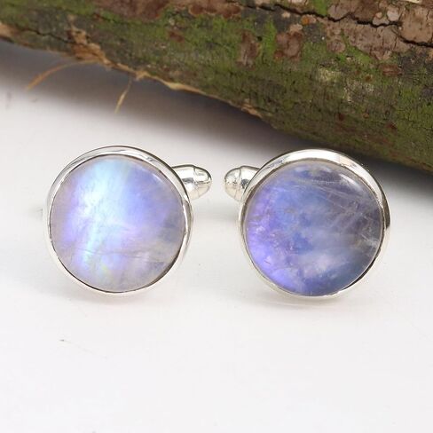 أزرار أكمام من حجر القمر مجوهرات للرجال من الفضة الإسترليني عيار 925، أزرار أكمام لحفلات الزفاف هدية فريدة من نوعها، أزرار أكمام من الأحجار الكريمة الطبيعية in Kuwait