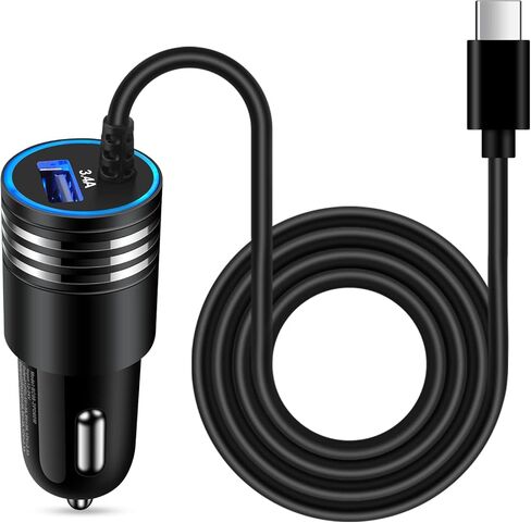 شاحن سيارة أندرويد سلك شحن سريع من النوع C 3.4A USB C محول ولاعة السجائر مع كابل ملفوف لهاتف Samsung Galaxy S24 S23 S22 S21 Z Flip 6 5 4 3 Z Fold 6 5 4 A16 A35 A25 A15 A54 A14 A53 A23 A13 in Kuwait