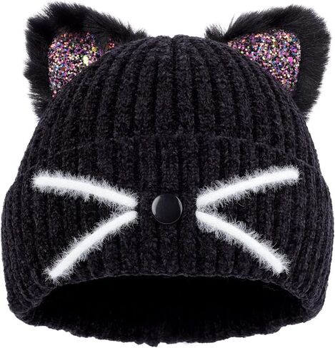 Kids Cat Ears Knitted Beanie Winter Hat Ski Cap for Girls 3-8 Years Old in Saudi Arabia