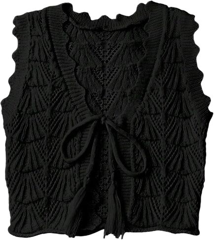 Verdusa Women's Crochet Sweater Vest Vacation Bow Tie Sleeveless Knit Tops in Saudi Arabia
