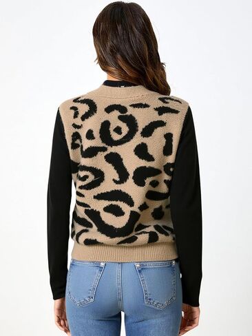 Women's Leopard Print Sweater Vest Button Down V Neck Sleeveless Knit Dressy Casual Vest Top in Saudi Arabia