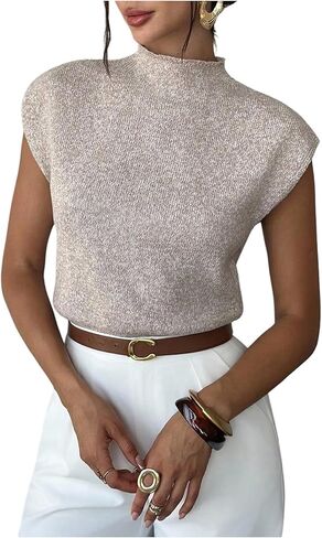 GORGLITTER Women's Short Sleeve Cropped Sweater Mock Neck Cinched Waist Pullover Knit Tank Tops Teacher Outfits in Saudi Arabia