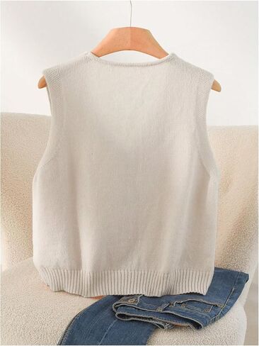 OYOANGLE Women's Plus Size Bow Sweater Vest Sleeveless Button Up V Neck Cardigans Lightweight Fall Tops in Saudi Arabia