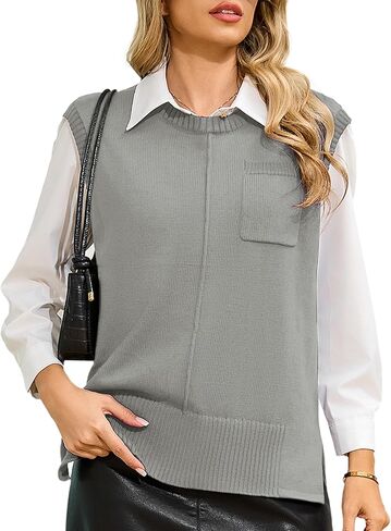 Totatuit Women's Crew Neck Sleeveless Sweater Vest with Pockets 2025 Trendy Ribbed Knit Casual Pullover Tank Tops S-XXL in Saudi Arabia