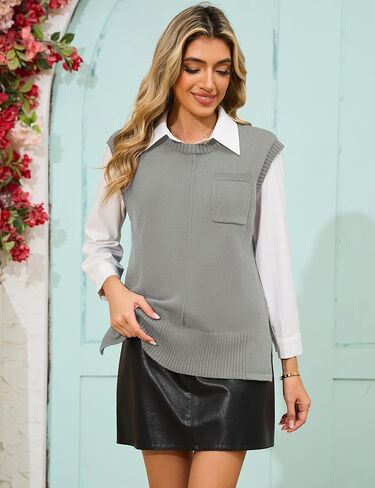 Totatuit Women's Crew Neck Sleeveless Sweater Vest with Pockets 2025 Trendy Ribbed Knit Casual Pullover Tank Tops S-XXL in Saudi Arabia