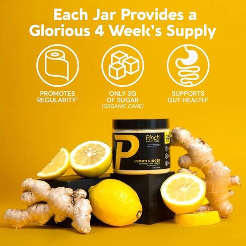 Pinch Magic Sugar Free Fiber Powder – Light Lemon Ginger Psyllium Husk with Bromelain & Vitamins C & D – Vegan, Gluten-Free, Clean Label, USA-Made, GMP-Certified – 28-Day Supply in Saudi Arabia