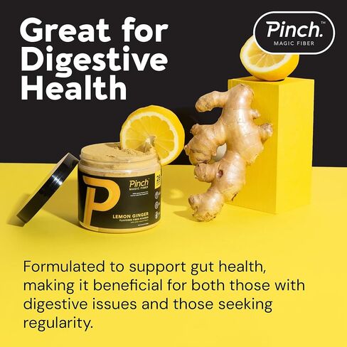 Pinch Magic Sugar Free Fiber Powder – Light Lemon Ginger Psyllium Husk with Bromelain & Vitamins C & D – Vegan, Gluten-Free, Clean Label, USA-Made, GMP-Certified – 28-Day Supply in Saudi Arabia