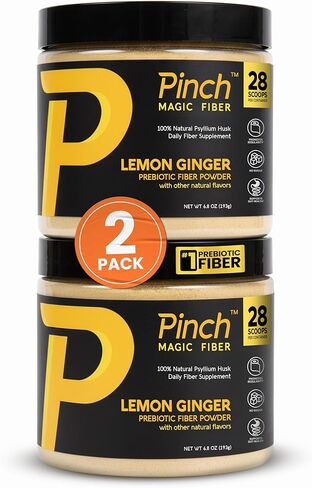 Pinch Magic Sugar Free Fiber Powder – Light Lemon Ginger Psyllium Husk with Bromelain & Vitamins C & D – Vegan, Gluten-Free, Clean Label, USA-Made, GMP-Certified – 28-Day Supply in Saudi Arabia