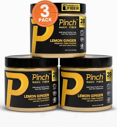 Pinch Magic Sugar Free Fiber Powder – Light Lemon Ginger Psyllium Husk with Bromelain & Vitamins C & D – Vegan, Gluten-Free, Clean Label, USA-Made, GMP-Certified – 28-Day Supply in Saudi Arabia